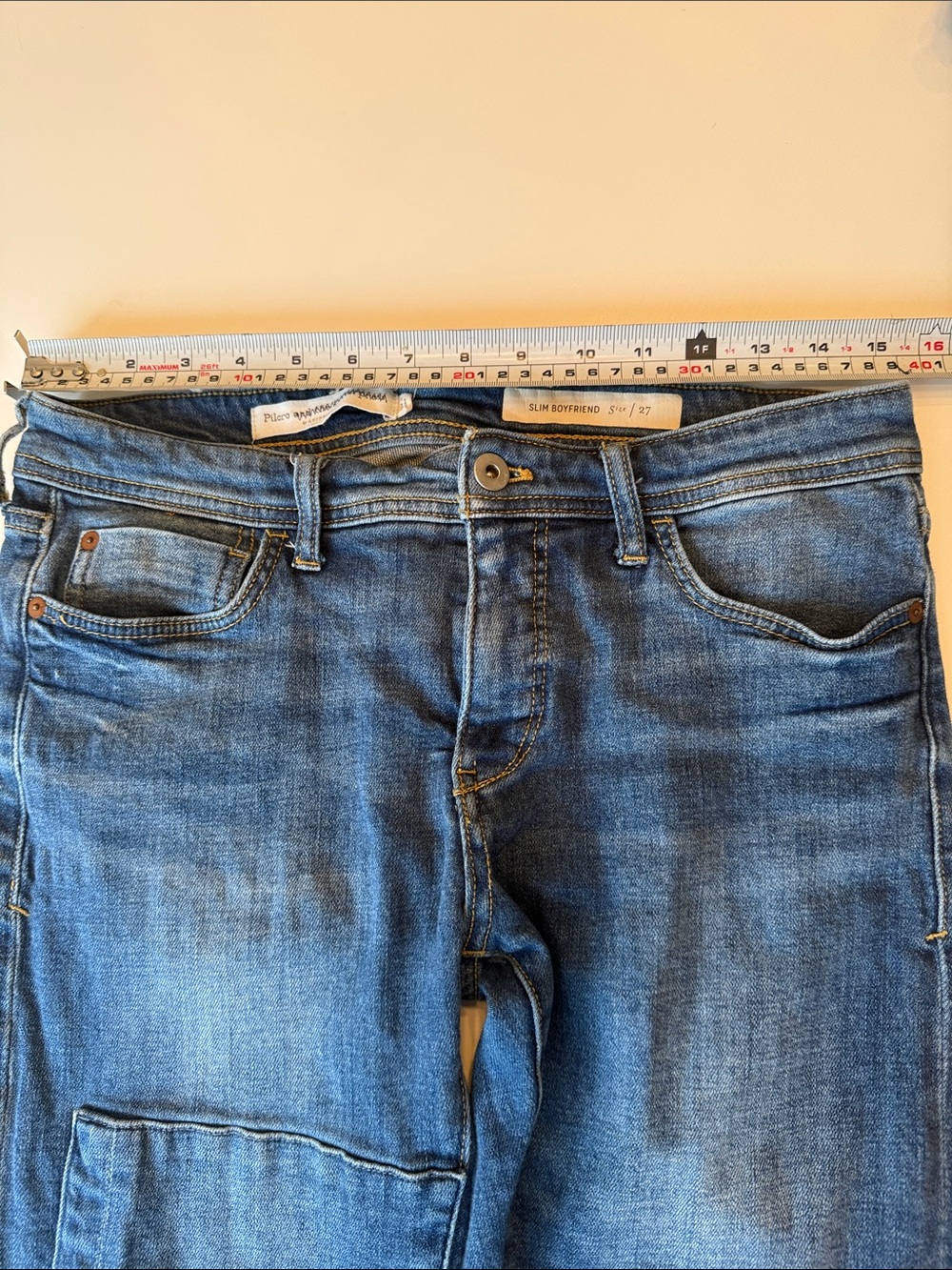 Pilcro Blue Boyfriend Jeans with Floral Patchwork Knees - Picture 6 of 8